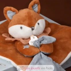 Doudou attache sucette Renard Timo bleu 20 cm - Doudou et Compagnie