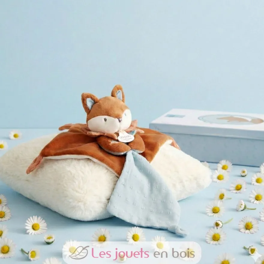 Doudou attache sucette Renard Timo bleu 20 cm - Doudou et Compagnie
