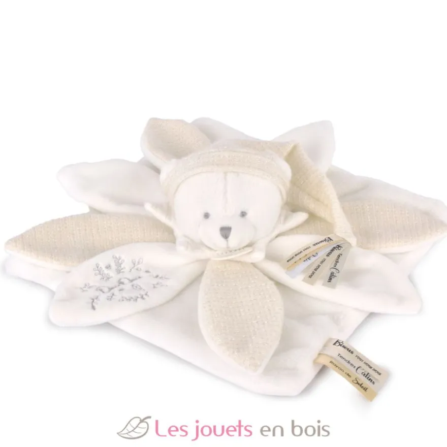 Doudou plat pétales Ours Blanc 25 cm - Doudou et Compagnie