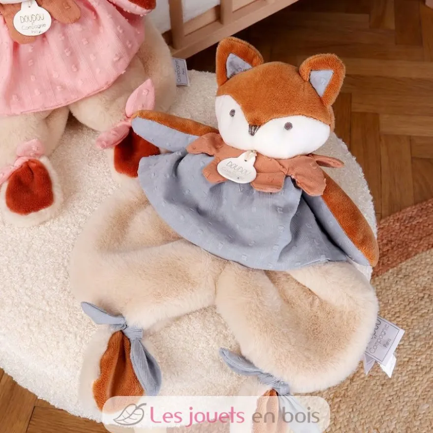 Doudou plat Renard Timo bleu 29 cm - Doudou et Compagnie