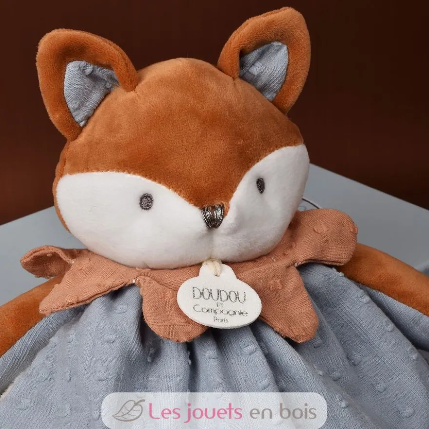 Doudou plat Renard Timo bleu 29 cm - Doudou et Compagnie