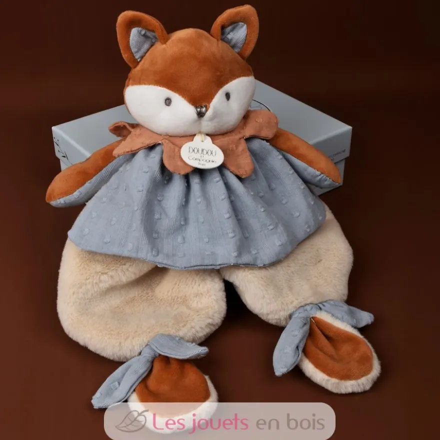 Doudou plat Renard Timo bleu 29 cm - Doudou et Compagnie