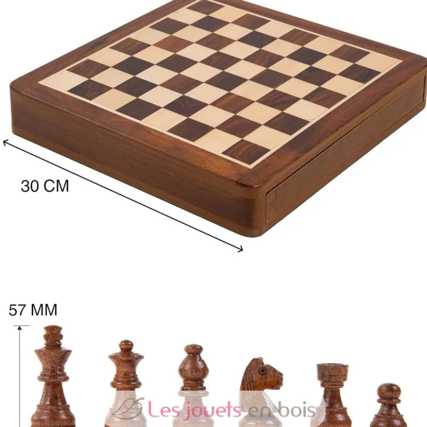 Echiquier magnétique à tiroir 30 cm Roi 57 mm - Bois - Wilson Jeux