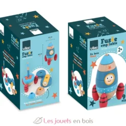 Empilable surprise Fusée en bois bleue - Vilac