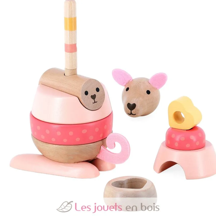Empilable surprise Kangourou en bois rose - Vilac