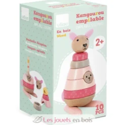 Empilable surprise Kangourou en bois rose - Vilac