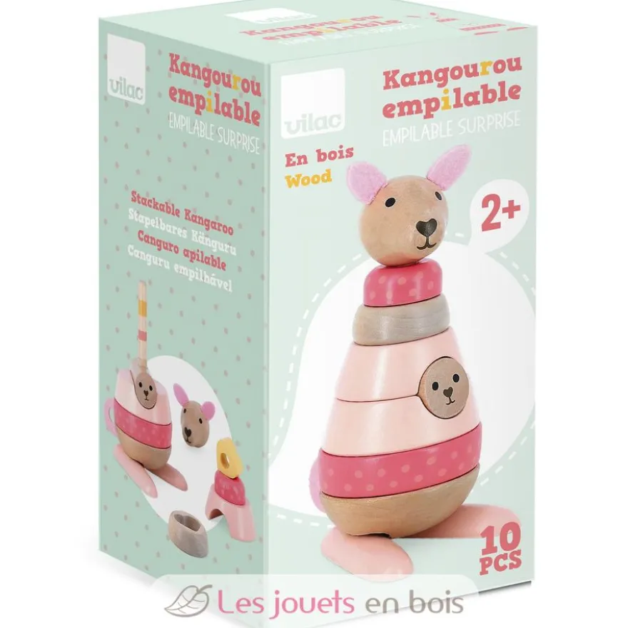 Empilable surprise Kangourou en bois rose - Vilac
