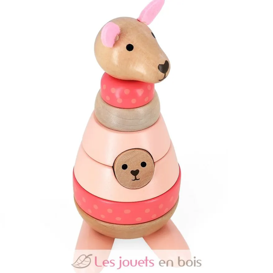 Empilable surprise Kangourou en bois rose - Vilac