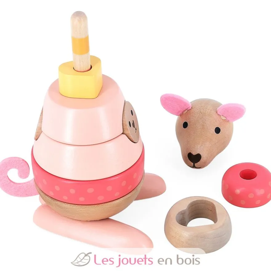 Empilable surprise Kangourou en bois rose - Vilac