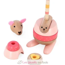 Empilable surprise Kangourou en bois rose - Vilac