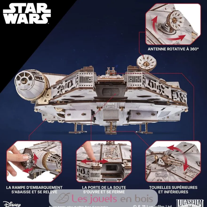 Faucon Millenium Star Wars - Puzzle 3D mécanique en bois - Ugears