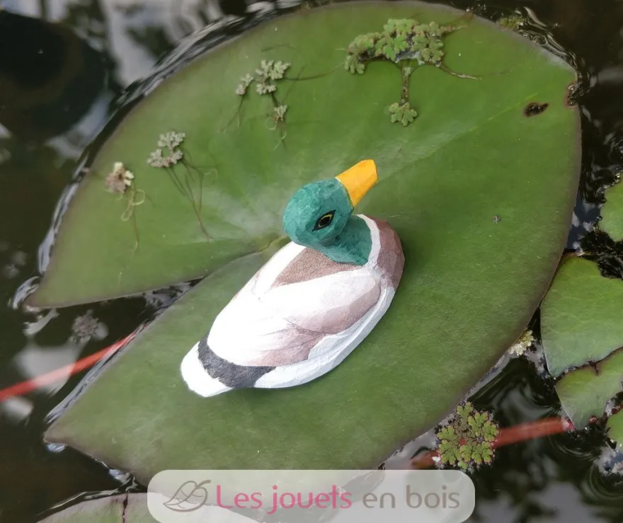 Figurine canard colvert en bois marron et vert - Wudimals