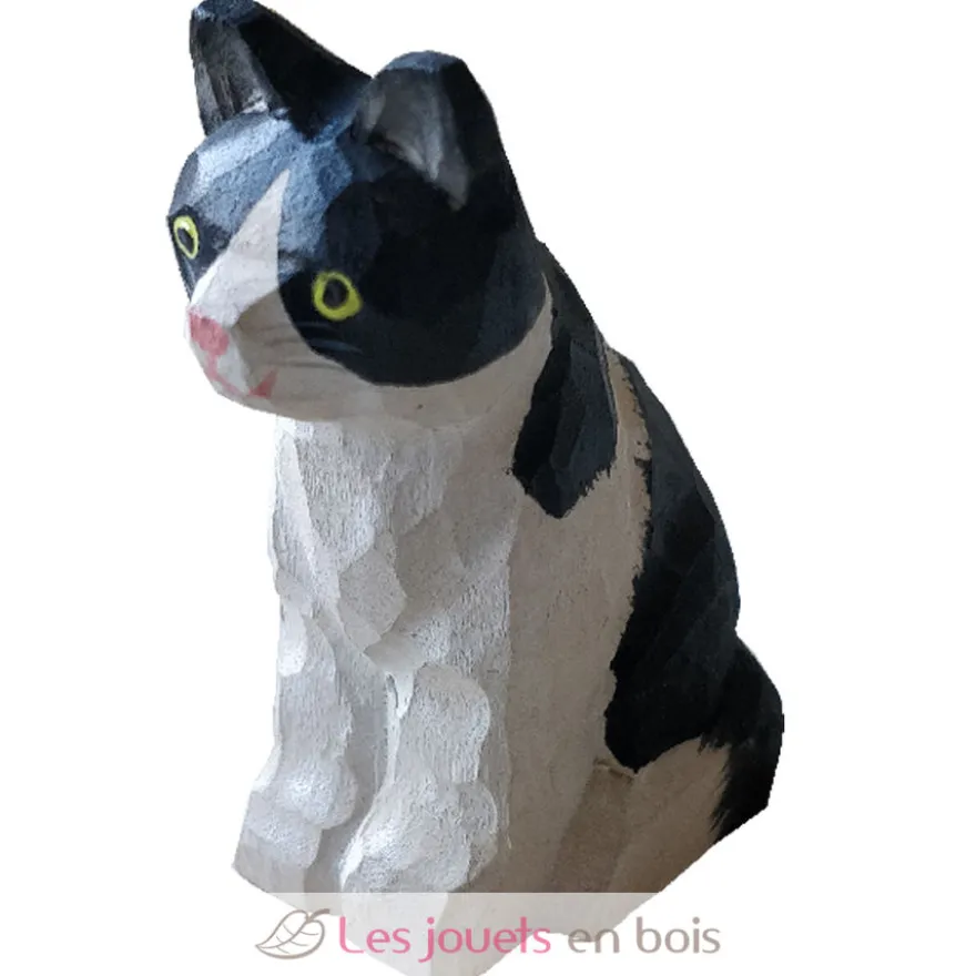 Figurine chat en bois noir et blanc - Wudimals