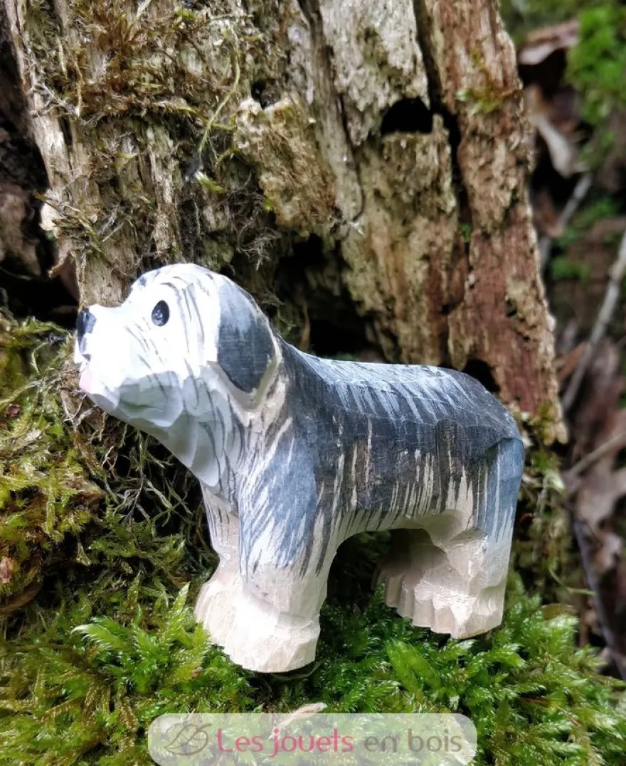 Figurine chien en bois noir et blanc - Wudimals
