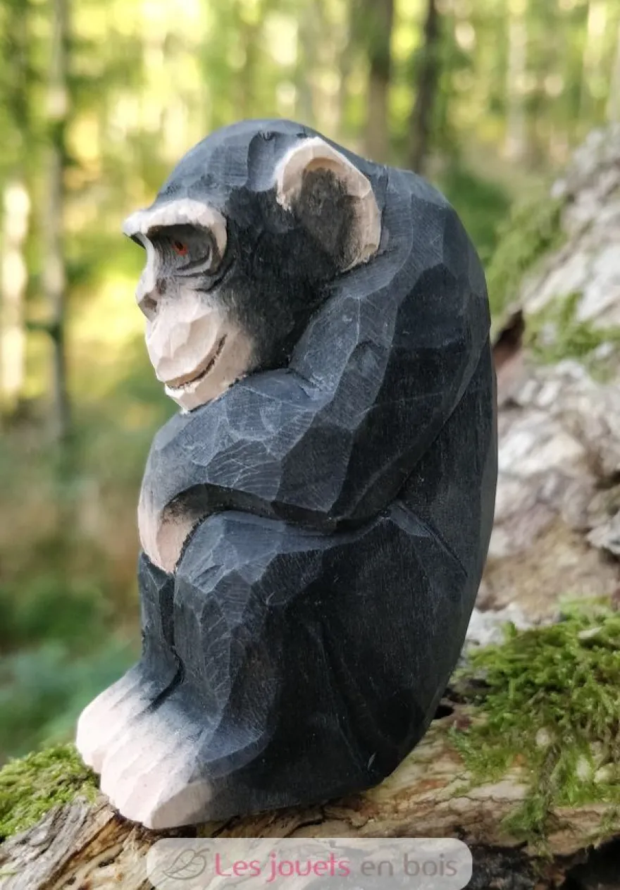 Figurine Chimpanzé en bois gris noir - Wudimals