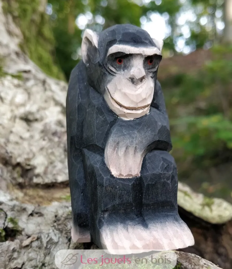 Figurine Chimpanzé en bois gris noir - Wudimals