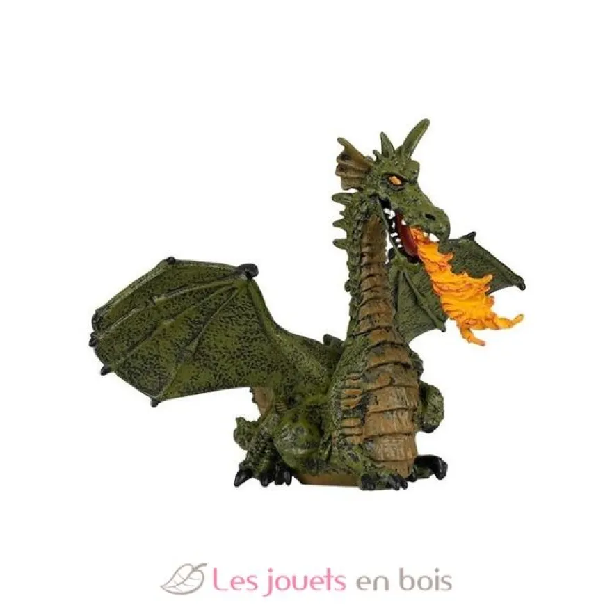 Figurine Dragon ailé vert avec flamme - Papo