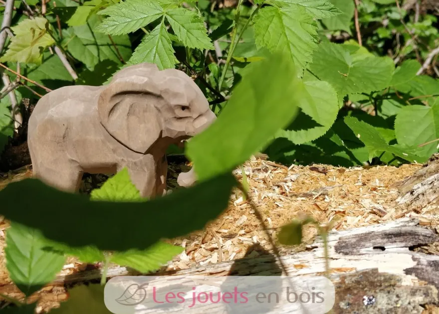 Figurine Eléphanteau en bois, marron gris - Wudimals