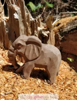 Figurine Eléphanteau en bois, marron gris - Wudimals
