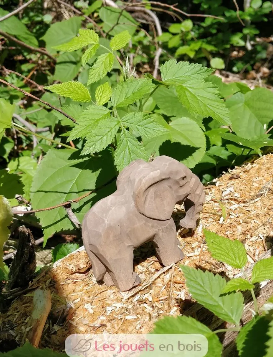 Figurine Eléphanteau en bois, marron gris - Wudimals