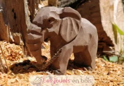 Figurine Eléphanteau en bois, marron gris - Wudimals