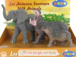 Figurine Eléphant, hippopotame et son petit - Papo