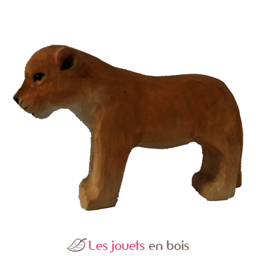 Figurine Lionceau en bois, beige marron - Wudimals