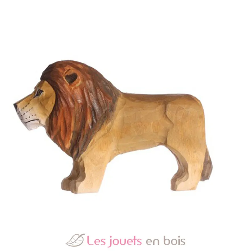 Figurine Lion en bois, beige marron - Wudimals