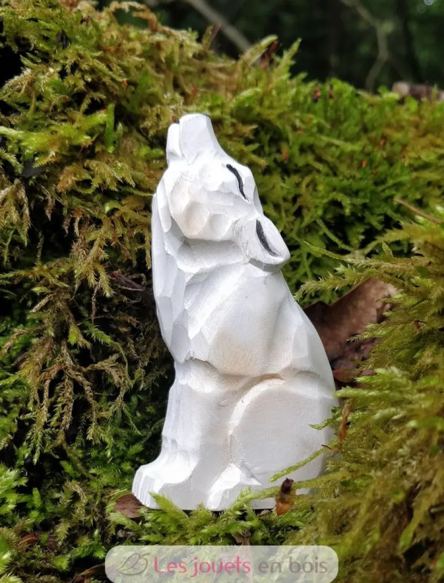 Figurine loup arctique en bois, blanc gris - Wudimals