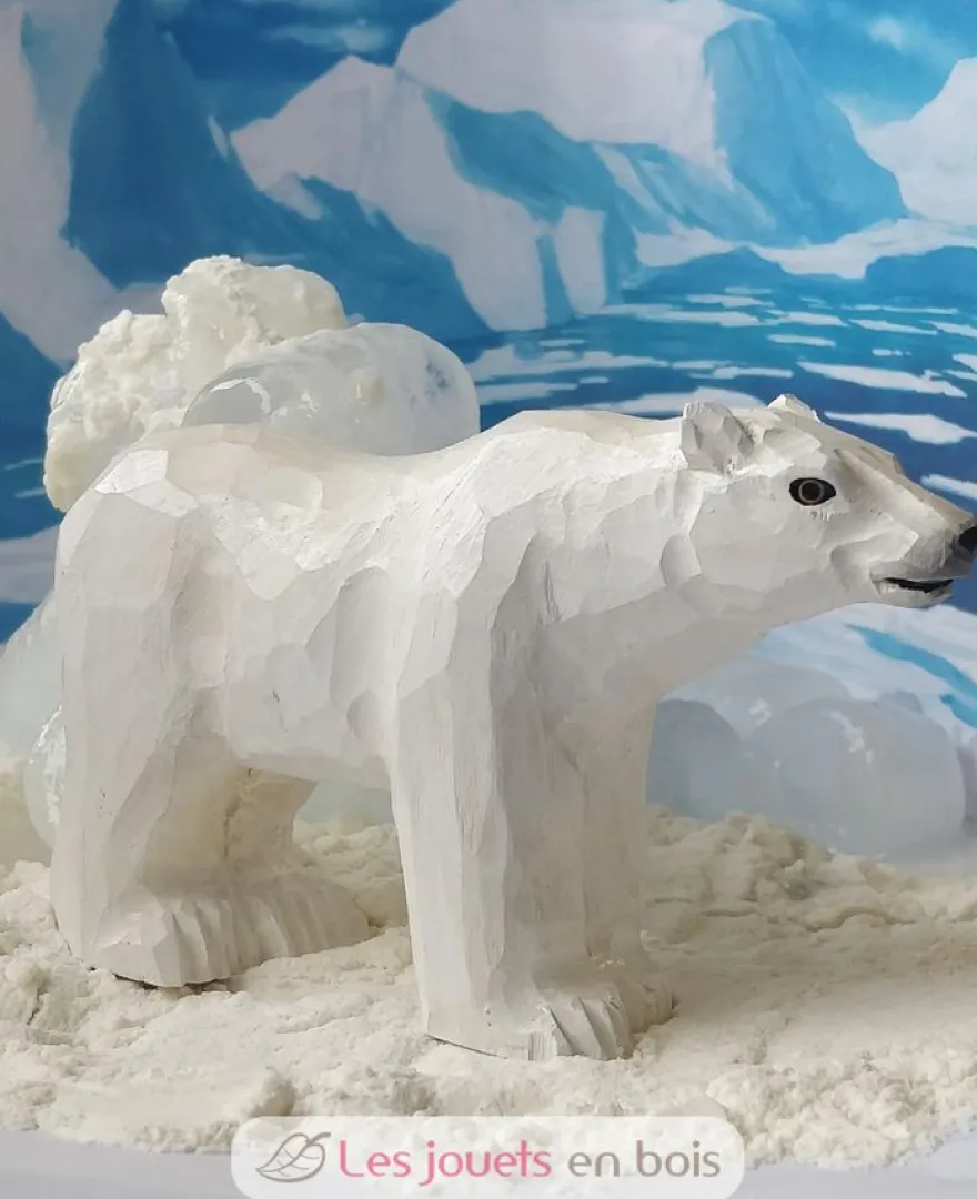 Figurine ours polaire en bois blanc - Wudimals