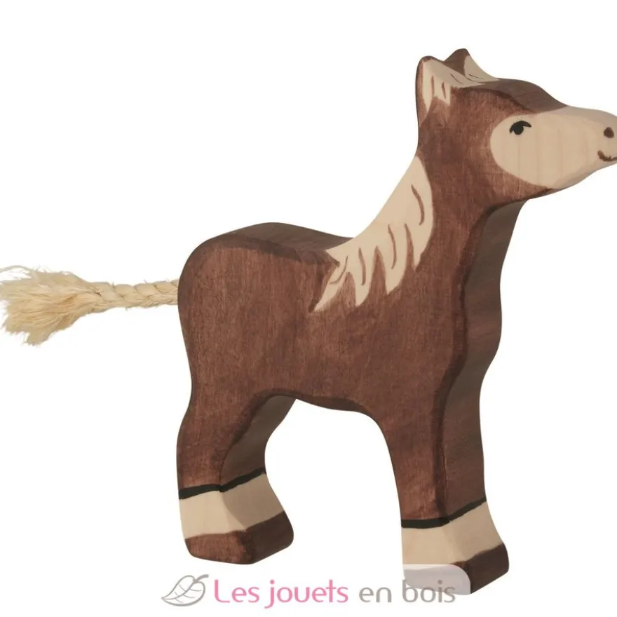 Figurine Poulain debout, marron foncé - Holztiger