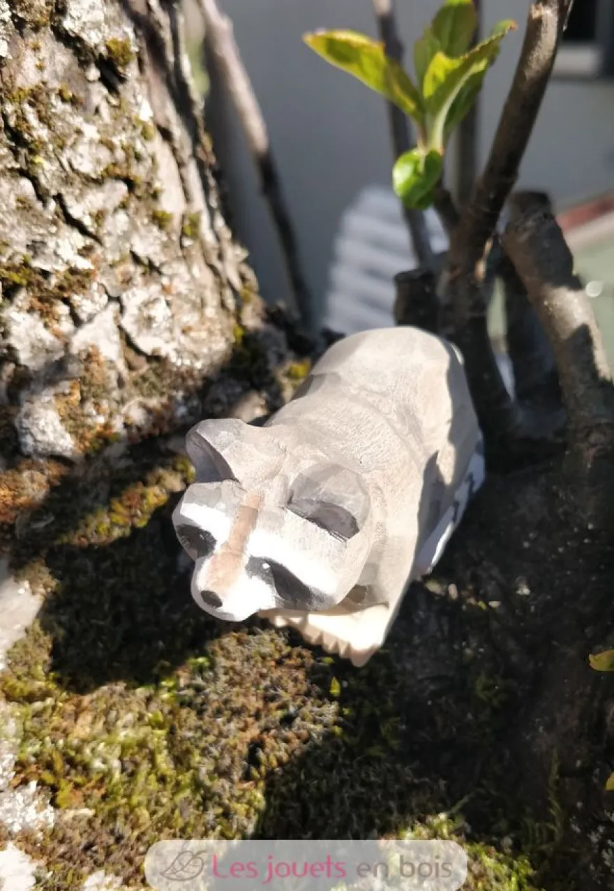 Figurine Raton laveur en bois, gris - Wudimals