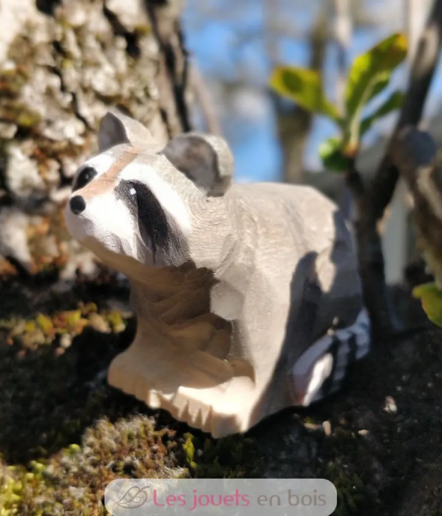 Figurine Raton laveur en bois, gris - Wudimals