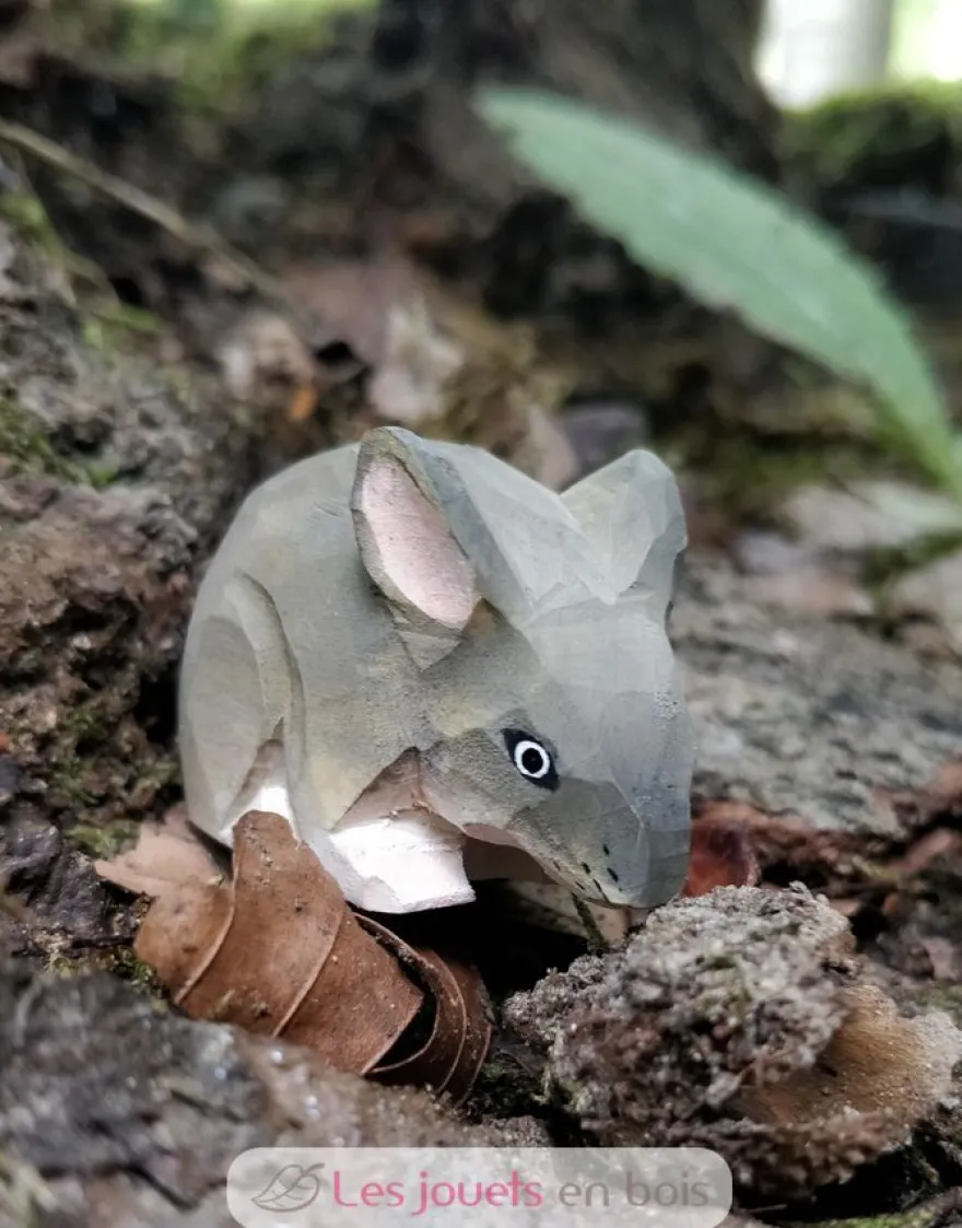 Figurine Souris en bois grise - Wudimals
