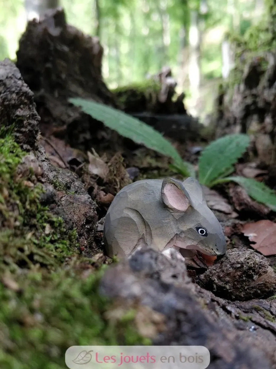 Figurine Souris en bois grise - Wudimals