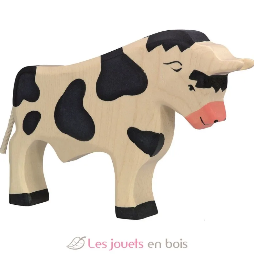 Figurine Taureau, noir et blanc - Holztiger