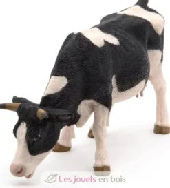 Figurine Vache noire et blanche broutant - Papo