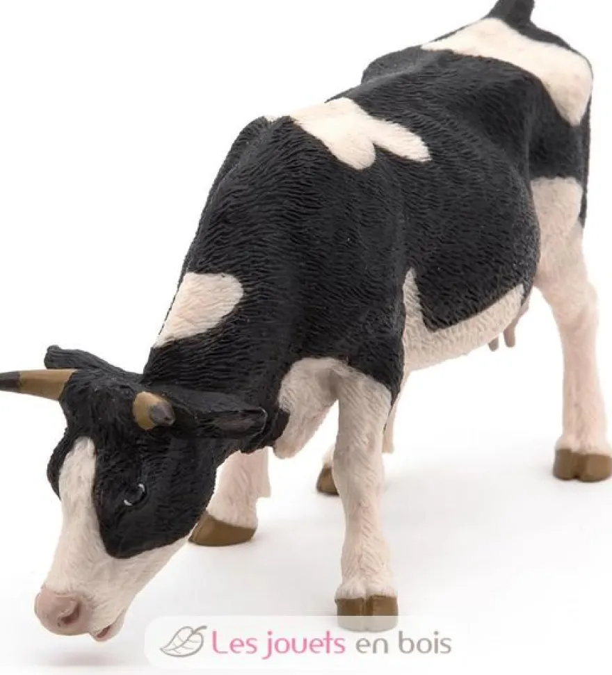 Figurine Vache noire et blanche broutant - Papo