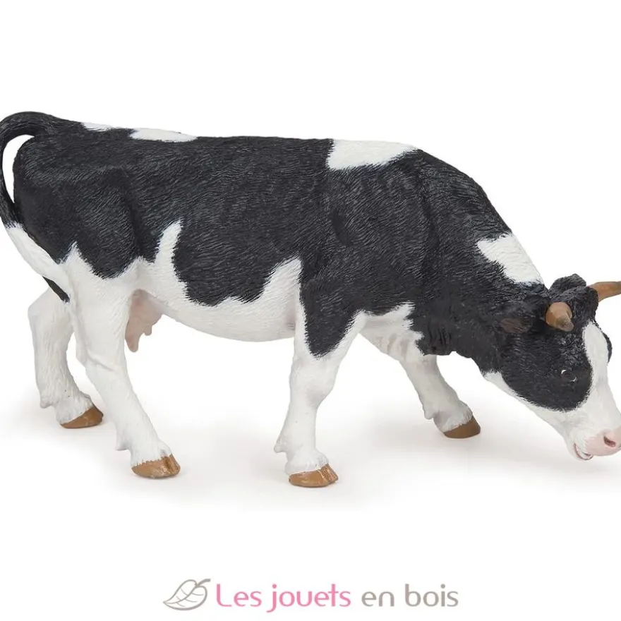Figurine Vache noire et blanche broutant - Papo
