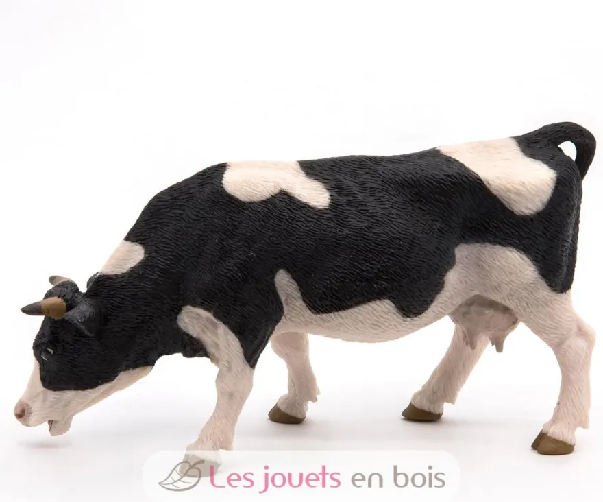 Figurine Vache noire et blanche broutant - Papo