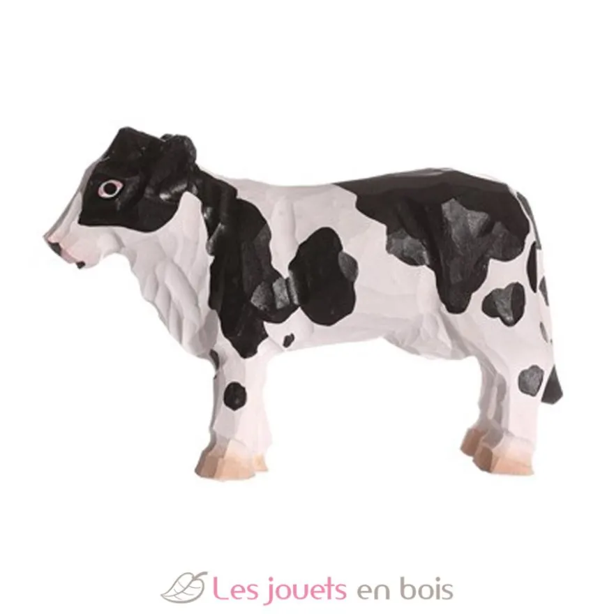 Figurine Vache noire et blanche en bois - Wudimals