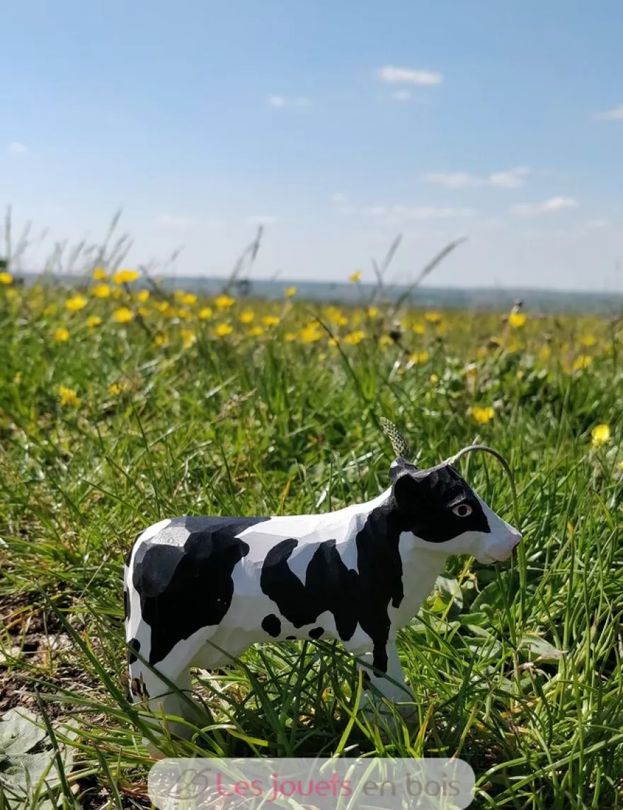 Figurine Vache noire et blanche en bois - Wudimals