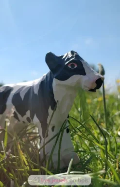 Figurine Vache noire et blanche en bois - Wudimals