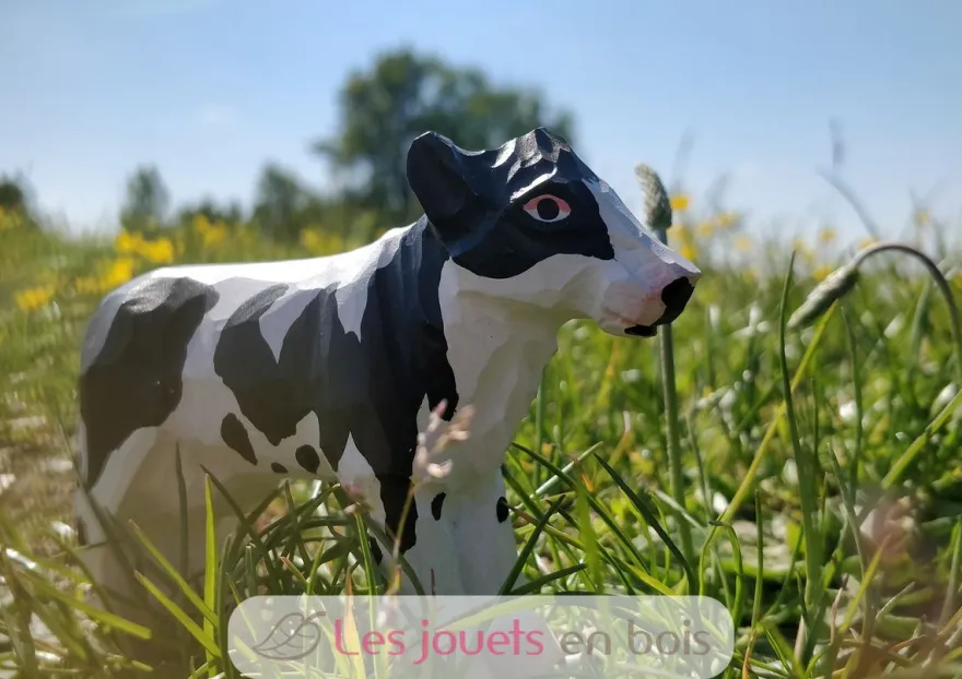 Figurine Vache noire et blanche en bois - Wudimals
