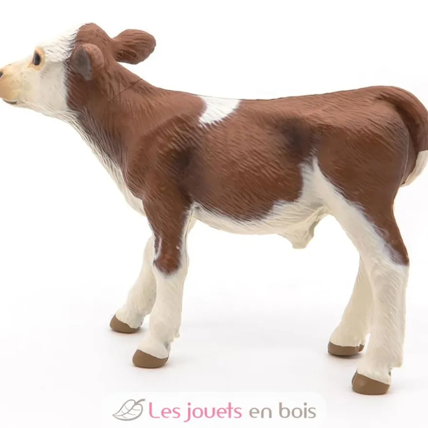 Figurine veau Simmental marron et blanc - Papo