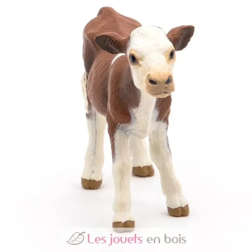 Figurine veau Simmental marron et blanc - Papo