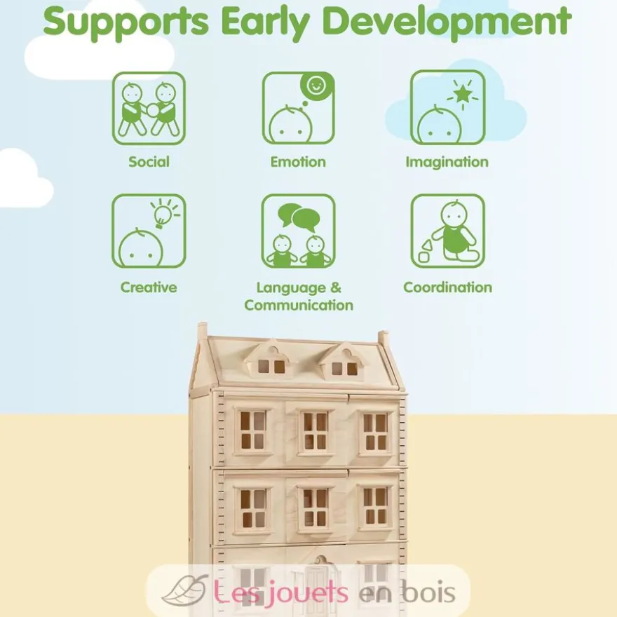 Grande maison de poupées Victorienne en bois sur 4 niveaux - Plan Toys