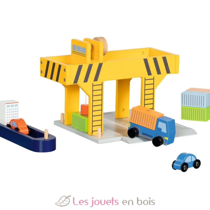 Grue portuaire en bois jaune - Goki