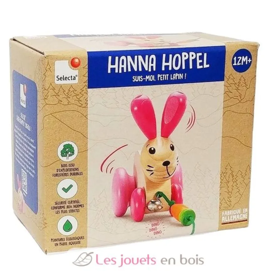 Hanna Hoppel lapin en bois massif à tirer - Selecta