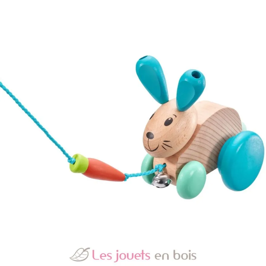 Henny Hoppel lapin en bois massif à tirer - Selecta